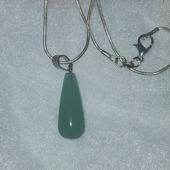 Natural Jade Drop Sterling Silver 16” Necklace - Picture 1 of 4